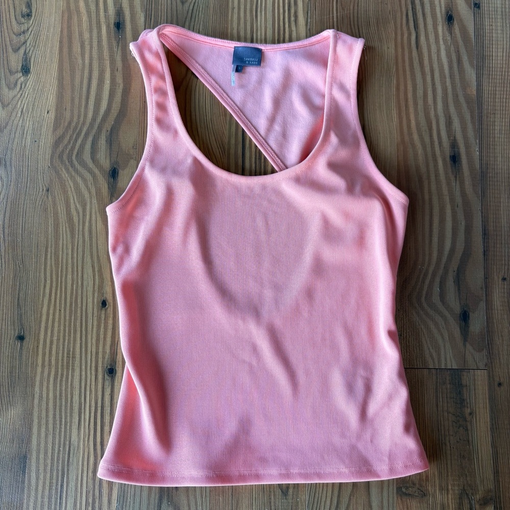 Sparkle & Fade Peach Asymmetrical cut-out Tank Sz S
